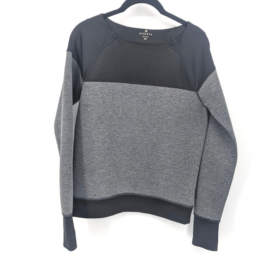Athleta Sweater Women XS Gray Black Colorblock Long Sleeve Scuba Pullover Casual